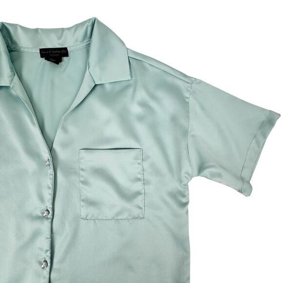 House of Harlow 1960 Women's Satin Pajama Set Seafoam Green Small Pearl Button - Picture 4 of 16